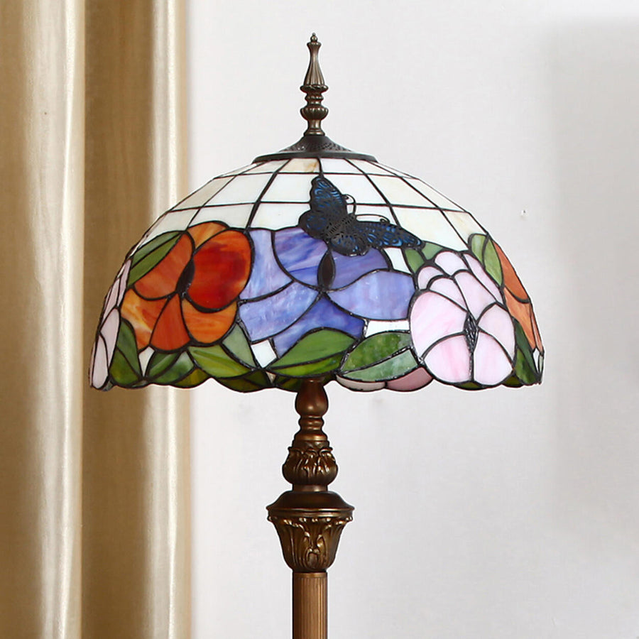 Tiffany Stained Dome Glass Bronze Base Floor Lamp