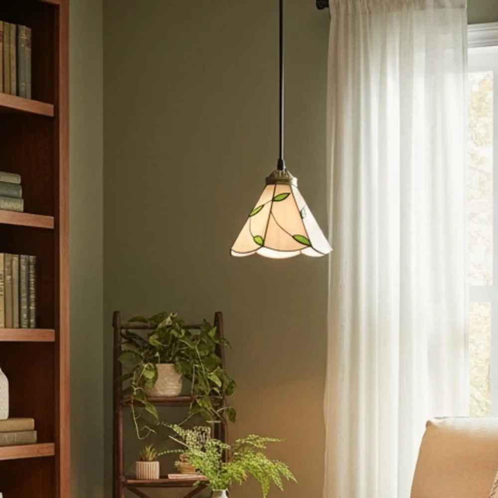 Tiffany Stained Glass Green Leaves Dome Pendant Light