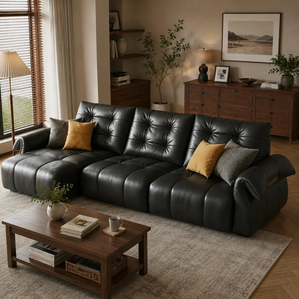 Top-Grain Leather Power Reclining Sofa with Sliding Chaise