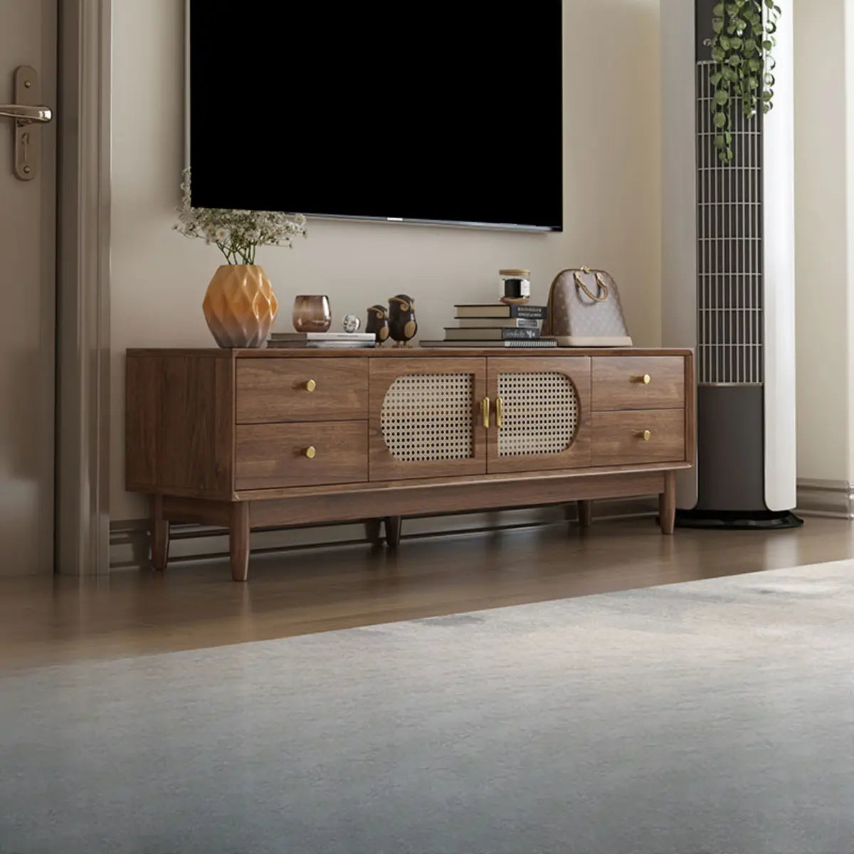 Traditional Brown Rubberwood Ventilated TV Stand