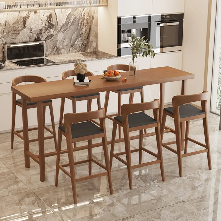 Traditional Rectangular Brown Wood Bar Table with Footrest