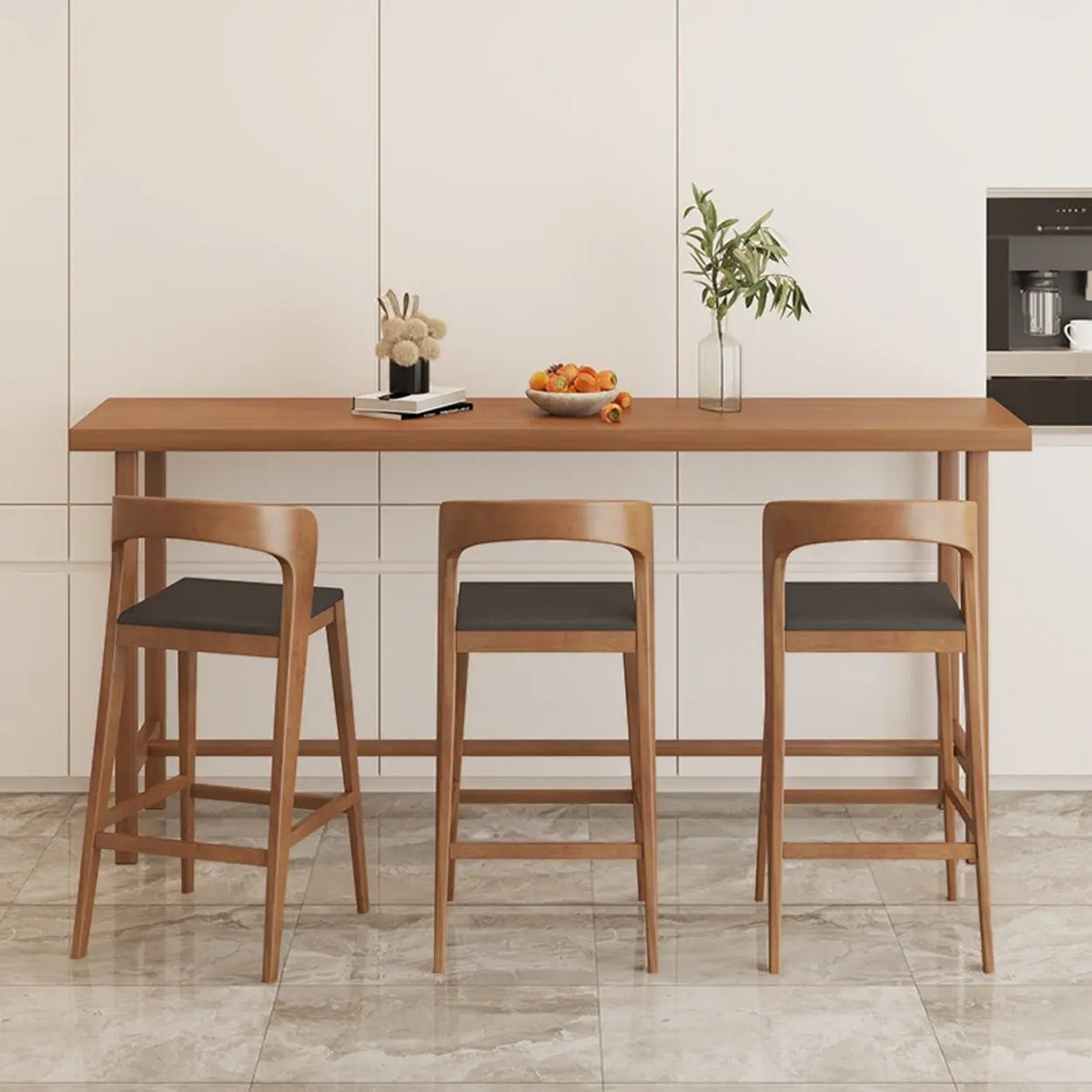 Traditional Rectangular Brown Wood Bar Table with Footrest