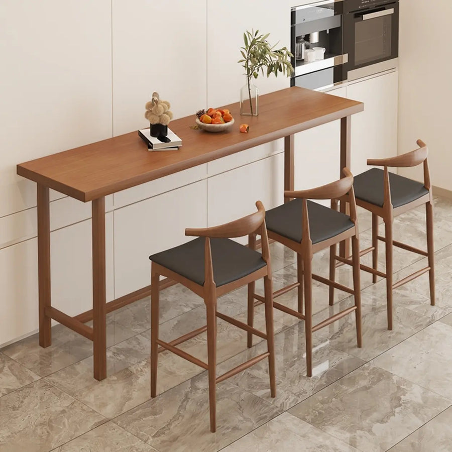 Traditional Rectangular Brown Wood Bar Table with Footrest