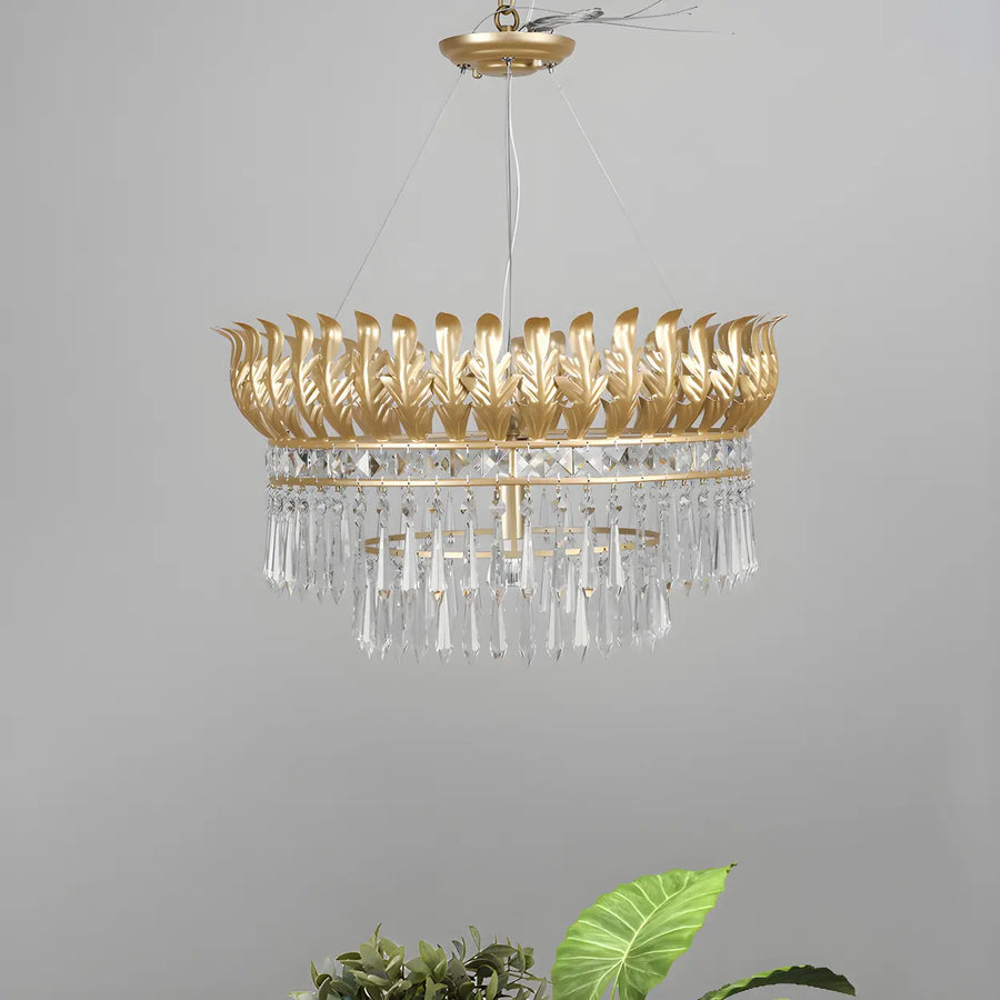 Traditional Rural Crystal Leaf Gold Chandelier Living Room