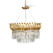 Traditional Rural Crystal Leaf Gold Chandelier Living Room