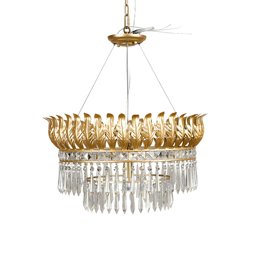 Traditional Rural Crystal Leaf Gold Chandelier Living Room