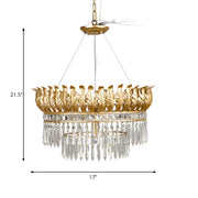 Traditional Rural Crystal Leaf Gold Chandelier Living Room