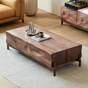 Traditional Solid Walnut Wood Coffee Table with Drawers