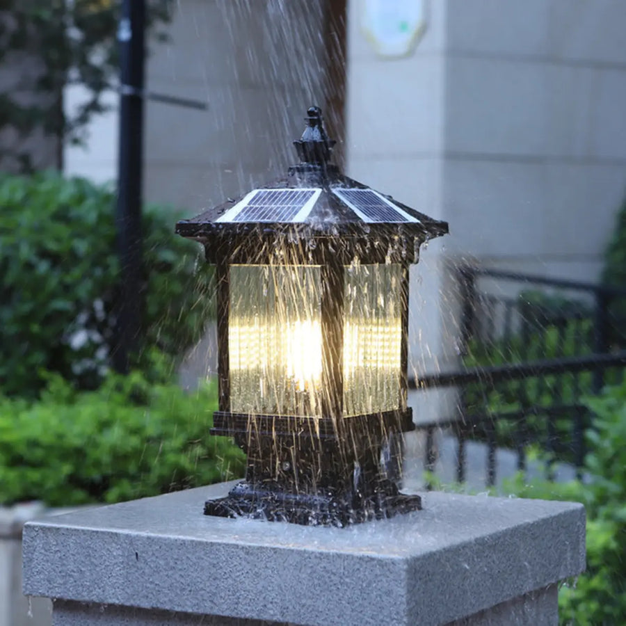 Traditional Waterproof Solar Metal Lantern Pillar Light