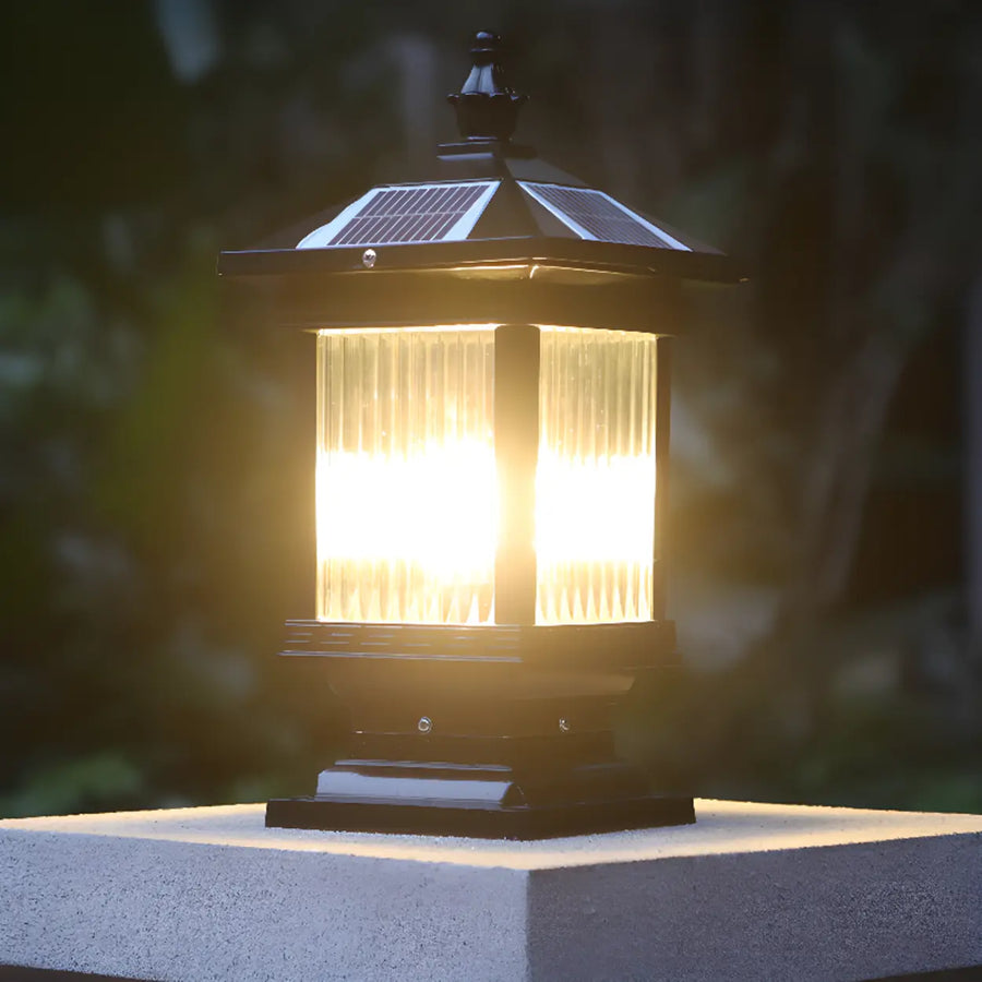 Traditional Waterproof Solar Metal Lantern Pillar Light