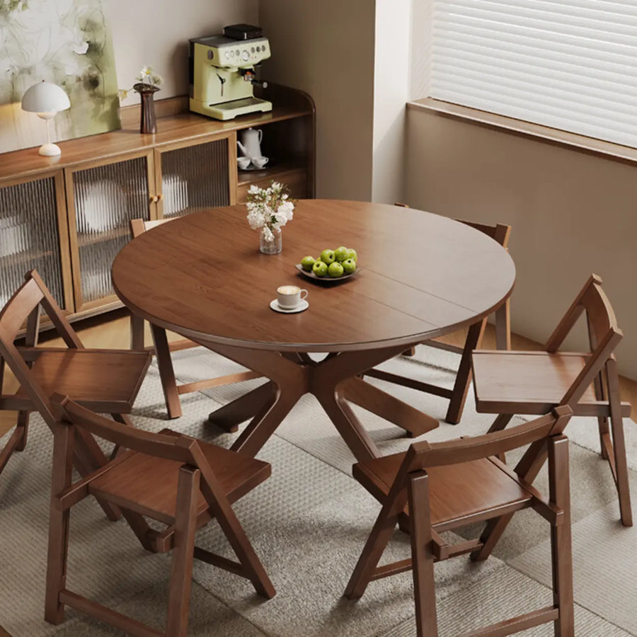 Traditional Wood Round Drop Leaf Foldable Dining Table