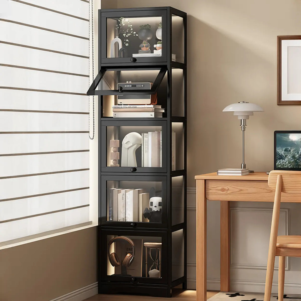 Trendy Vertical Narrow Display Bookcase Black