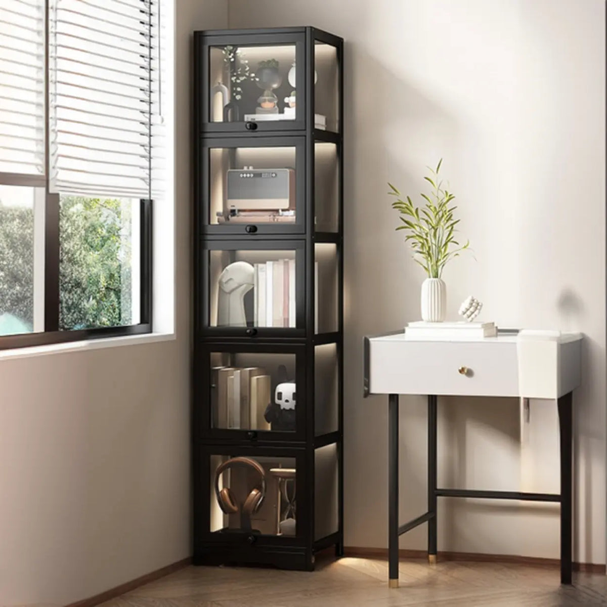 Trendy Vertical Narrow Display Bookcase Black