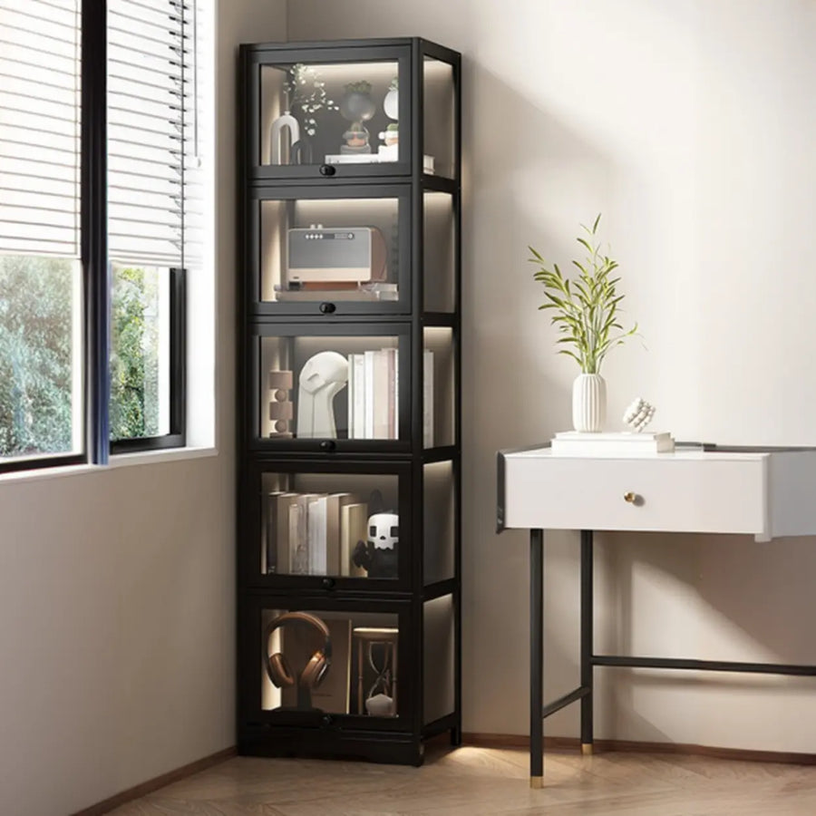 Trendy Vertical Narrow Display Bookcase Black