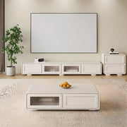 Trendy White Wood Drawers Cabinet Rectangle TV Stand