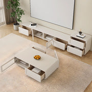 Trendy White Wood Drawers Cabinet Rectangle TV Stand
