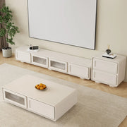 Trendy White Wood Drawers Cabinet Rectangle TV Stand