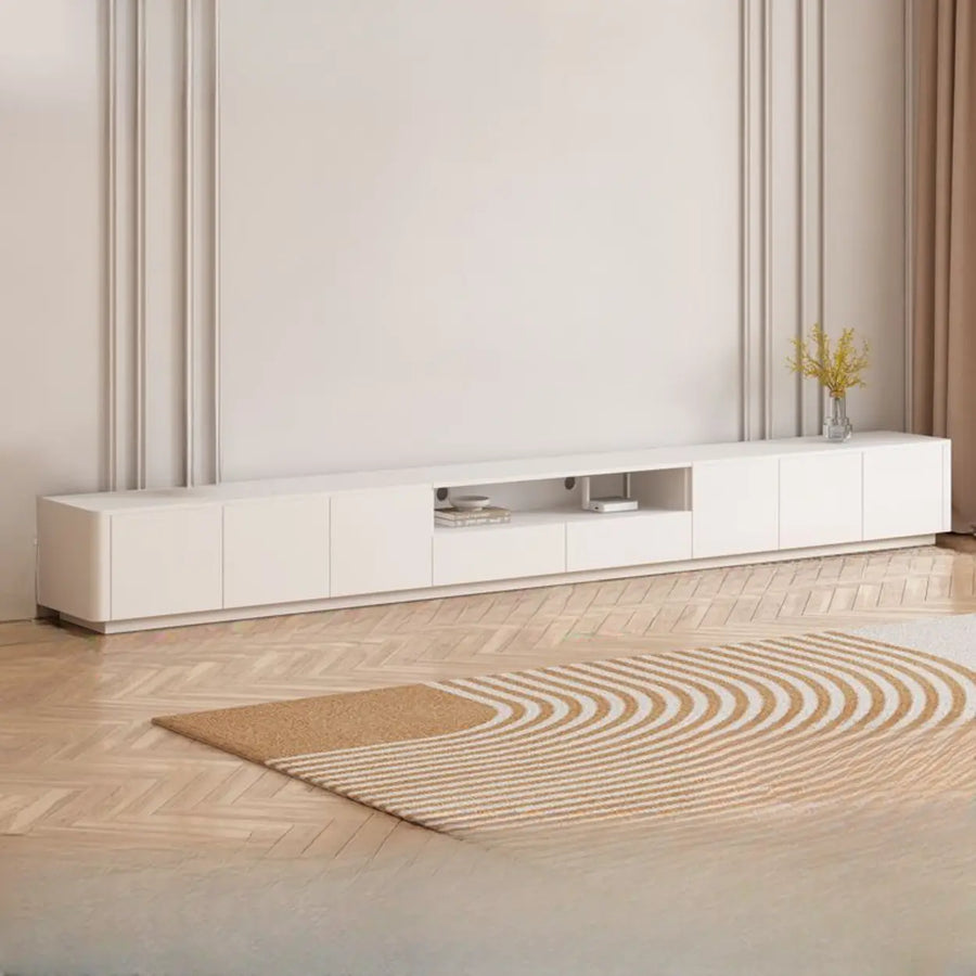 Trendy White Wood Open Storage Drawers Cabinet TV Stand