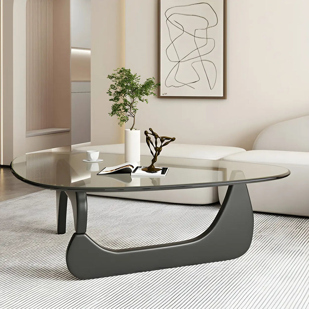 Triangle Glass Wooden Abstract Base Coffee Table