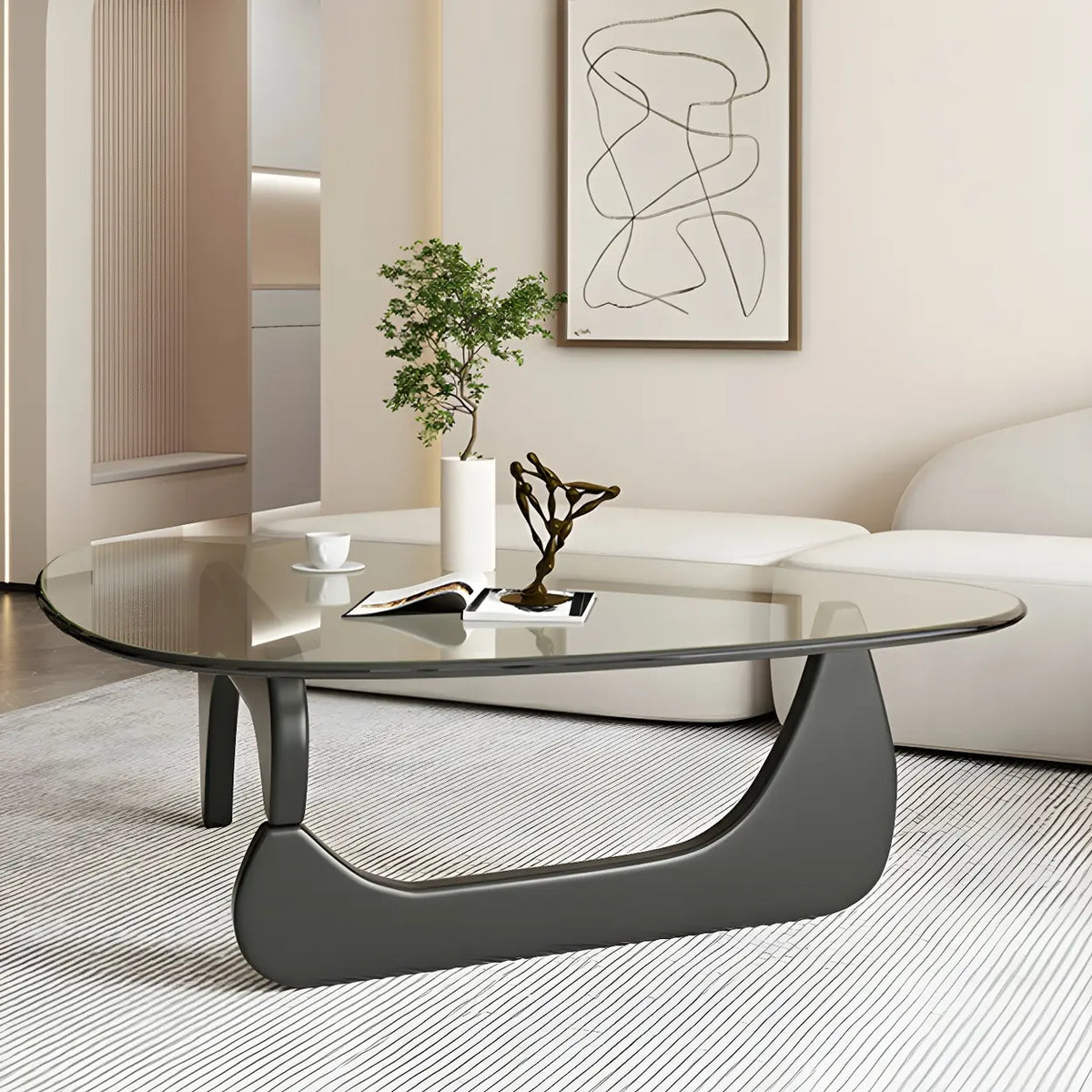 Triangle Glass Wooden Abstract Base Coffee Table