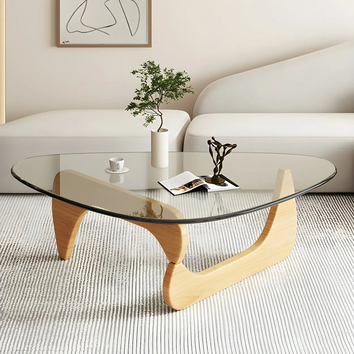 Triangle Glass Wooden Abstract Base Coffee Table