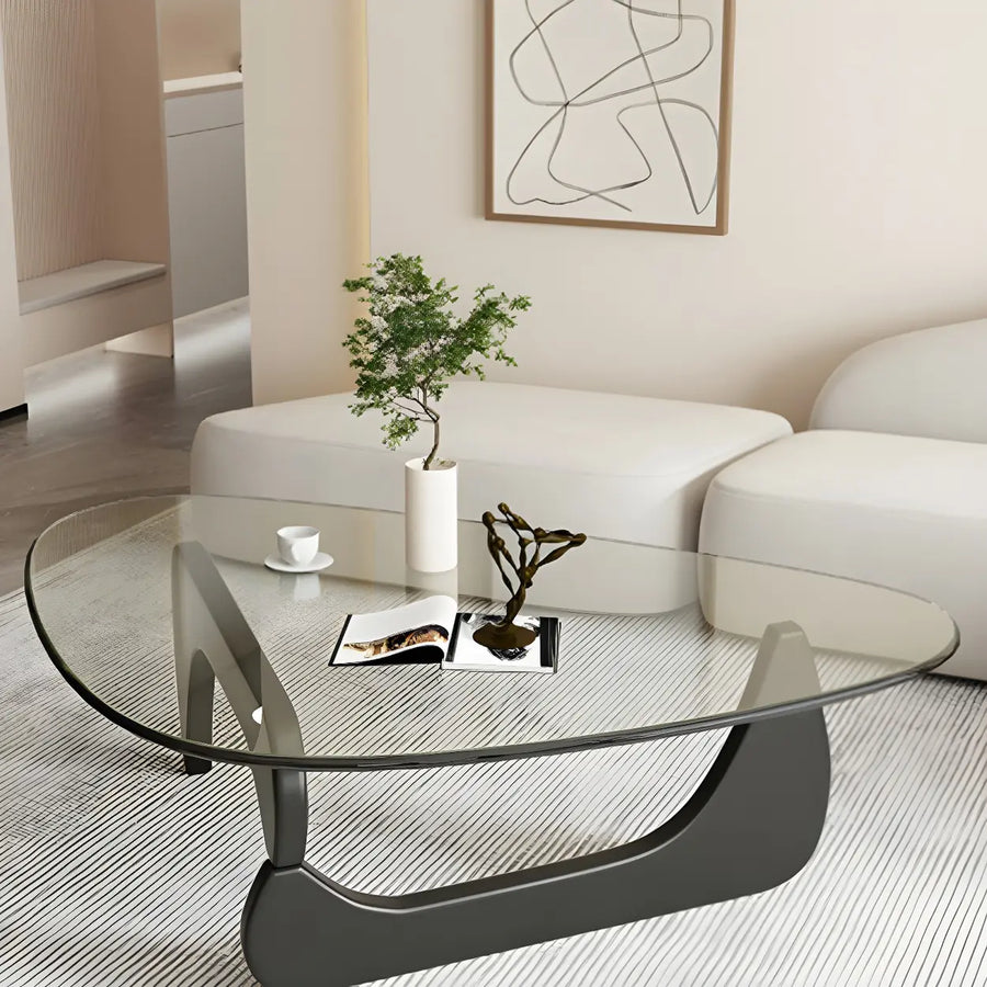 Triangle Glass Wooden Abstract Base Coffee Table