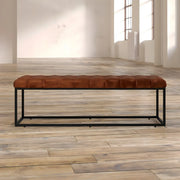 Tufted Leather Entryway Bench with Metal Frame