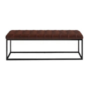 Tufted Leather Entryway Bench with Metal Frame