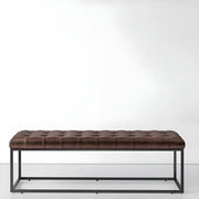 Tufted Leather Entryway Bench with Metal Frame