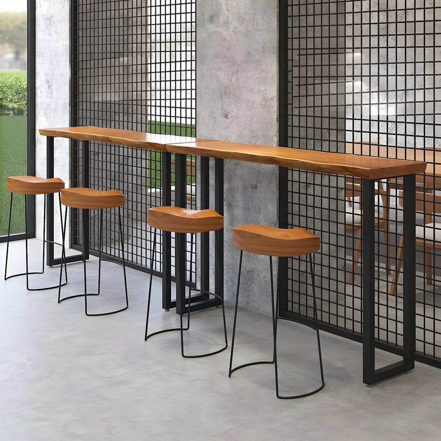 Unique Brown Rectangular Wood Indoor Dining Bar Table