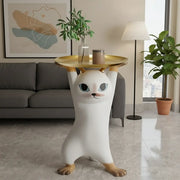 Unique Cat Figurine Resin White Decorative Side Table