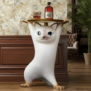 Unique Cat Figurine Resin White Decorative Side Table