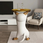 Unique Cat Figurine Resin White Decorative Side Table