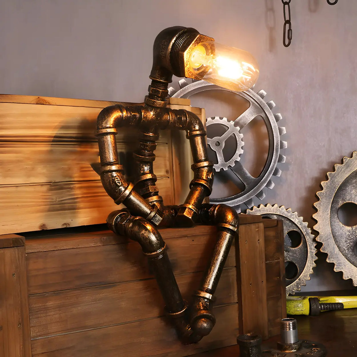 Unique Industrial Pipe Wrought Iron Bedroom Table Lamp
