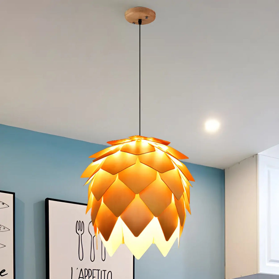 Unique Pinecone-Shaped Wood Color Pendant Light