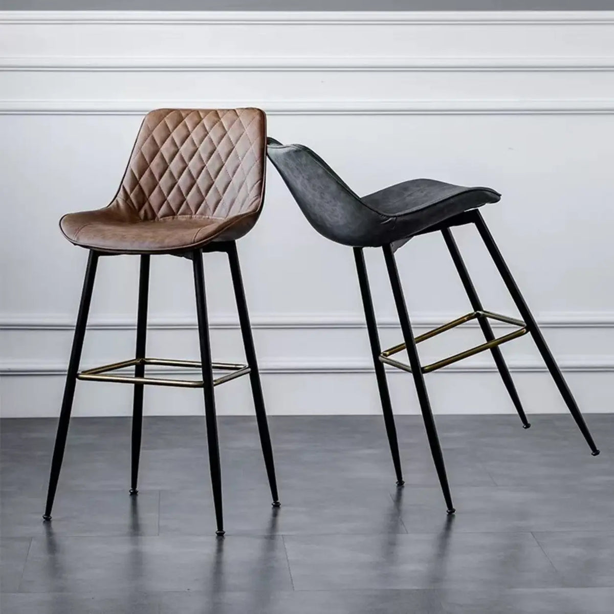 Upholstered Modern Back Bar Stool with Metal Legs Footrest