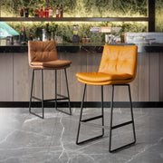 Upholstered Modern Leather Saddle Bar Stool with Metal Base