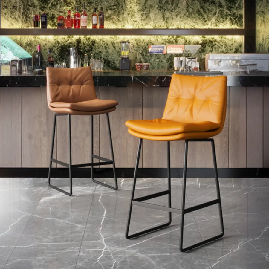 Upholstered Modern Leather Saddle Bar Stool with Metal Base
