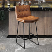 Upholstered Modern Leather Saddle Bar Stool with Metal Base