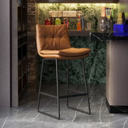 Upholstered Modern Leather Saddle Bar Stool with Metal Base