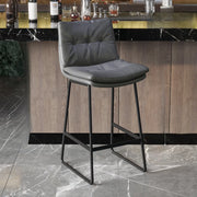 Upholstered Modern Leather Saddle Bar Stool with Metal Base