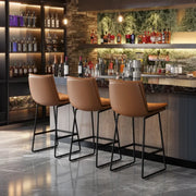Upholstered Modern Leather Saddle Bar Stool with Metal Base