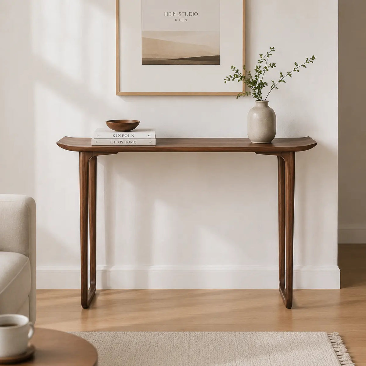 Versatile Rectangular Elm Cocoa Sleek Entryway Table