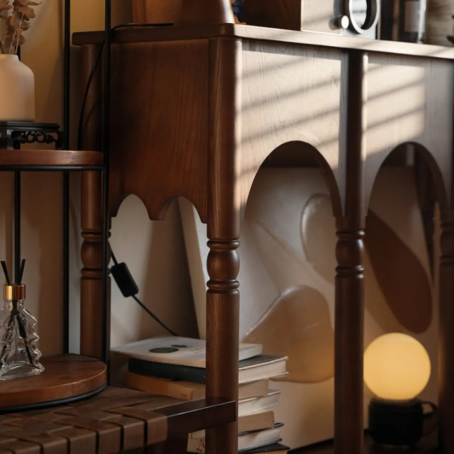 Versatile Rectangular Walnut Floor Shelf Console Table