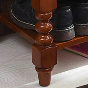 Victorian Brown Faux Leather Cherry Wood Entryway Bench
