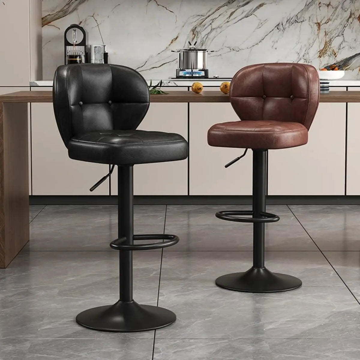 Vintage Adjustable Swivel Leather Padded Backrest Bar Stool