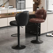 Vintage Adjustable Swivel Leather Padded Backrest Bar Stool