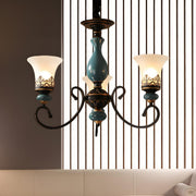 Vintage Bedroom Bronze and Blue Ceramic Bell Chandelier