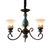 Vintage Bedroom Bronze and Blue Ceramic Bell Chandelier