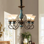 Vintage Bedroom Bronze and Blue Ceramic Bell Chandelier